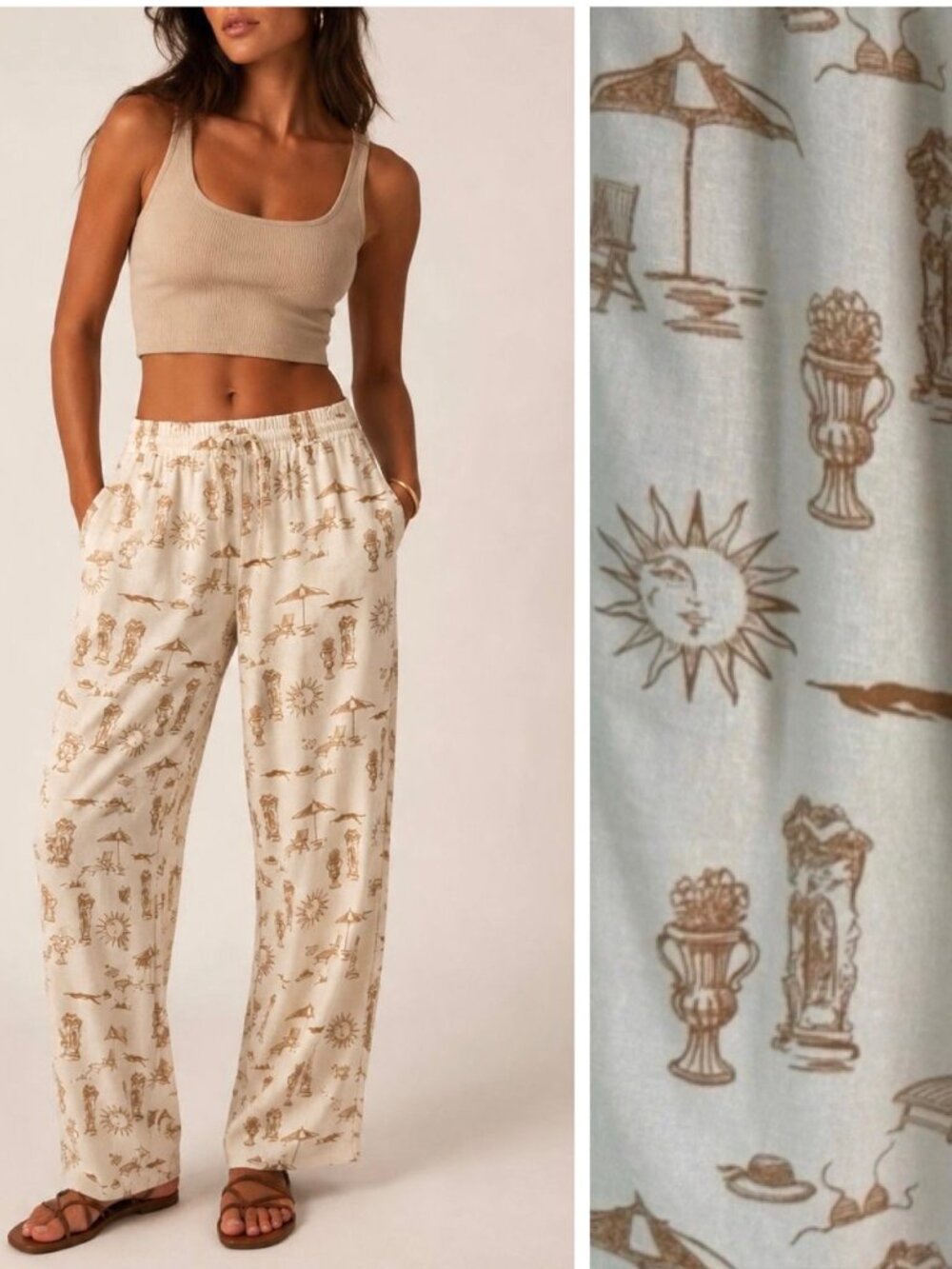 Maison d’Amelie Pull On Linen Blend Printed Pants Womens Size Medium NWT
